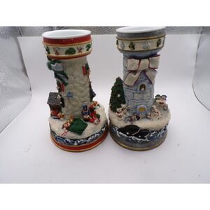 Cheryl Spencer Collin Christmas Lighthouse‎ Candlestick Holders The Danbury Mint